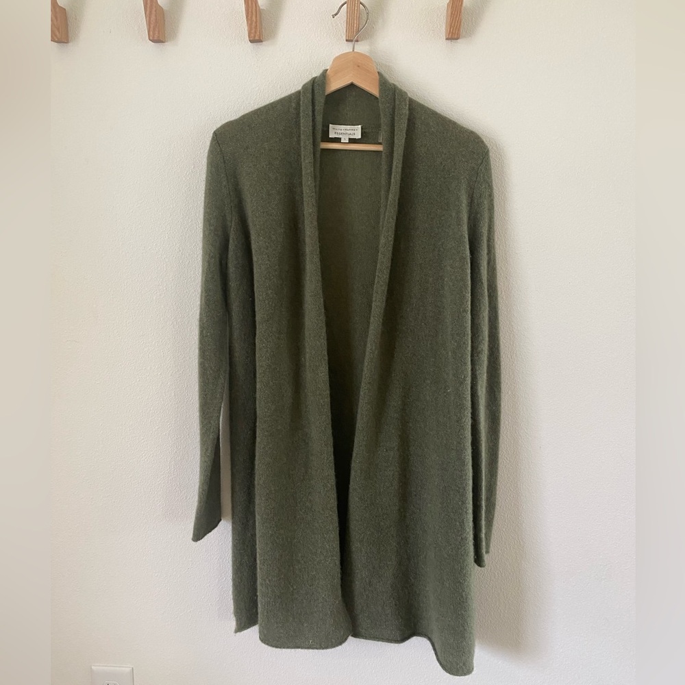 White & Warren Cashmere Long Sleeve Open Cardigan in Green size small